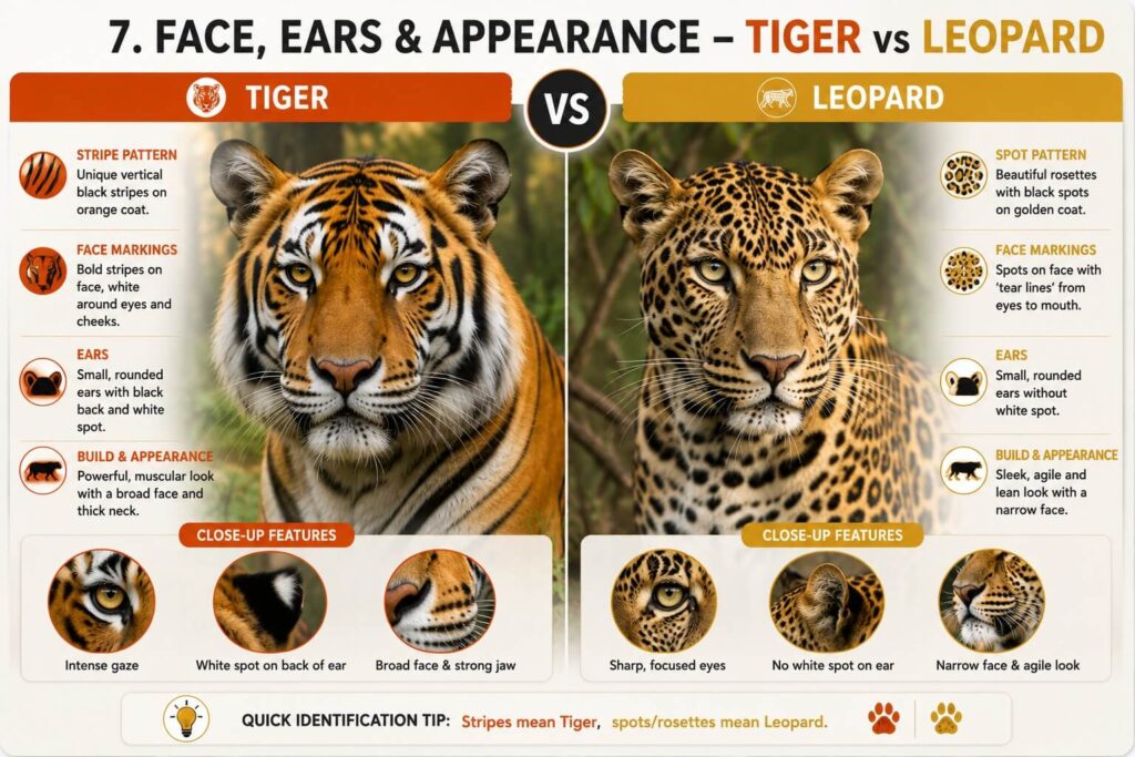 Face, Ears & Appearance – Tiger vs Leopard