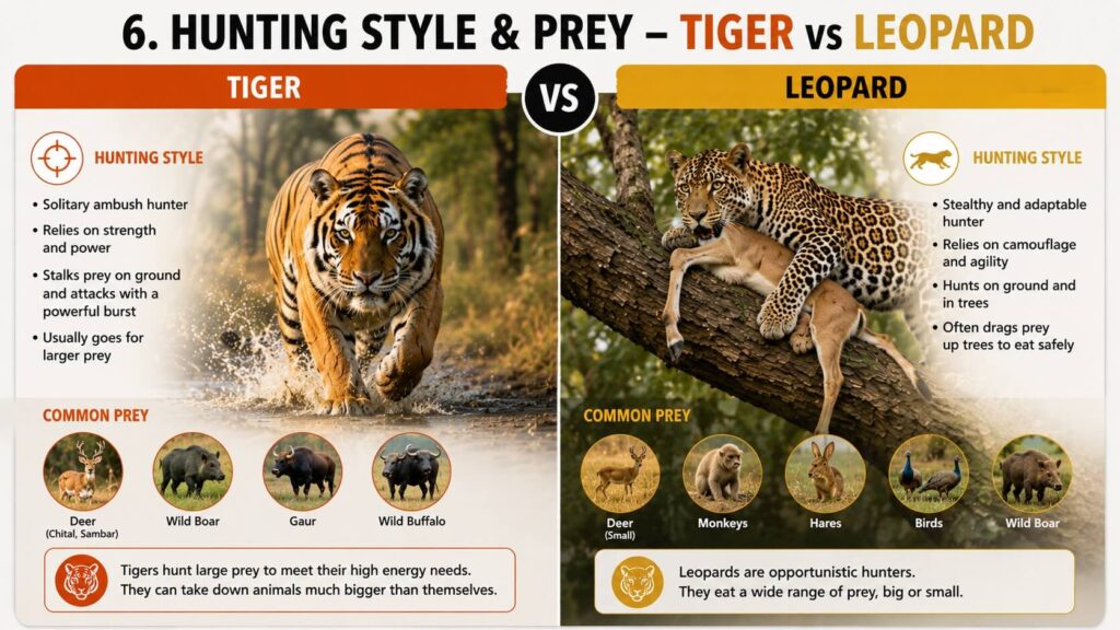 Hunting Style & Prey – Tiger vs Leopard